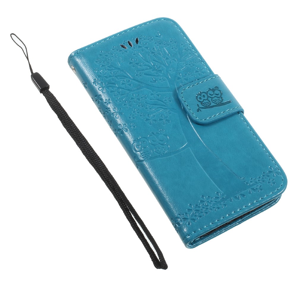 Imprint Tree Owl Magnetic Wallet PU Leather Cover with Stand for iPhone 5 / 5s / SE - Blue-8