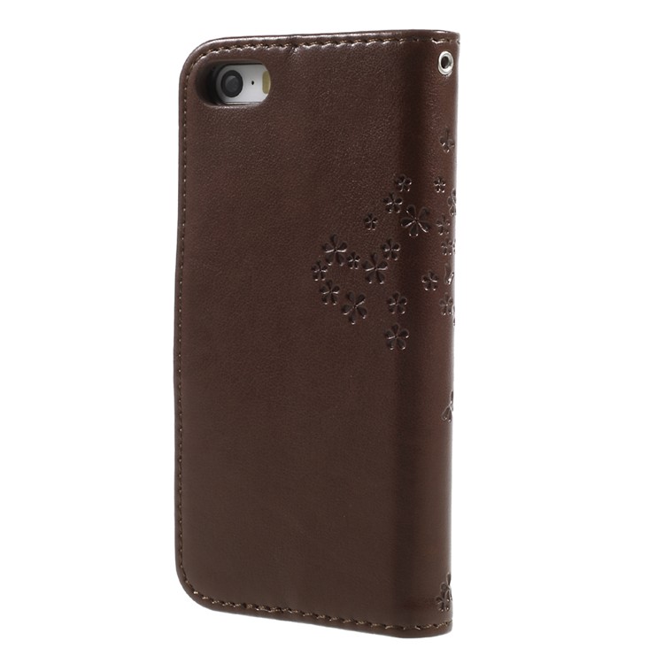 Imprint Tree Owl Magnetic Wallet PU Leather Shell with Stand for iPhone 5 / 5s / SE - Brown-2