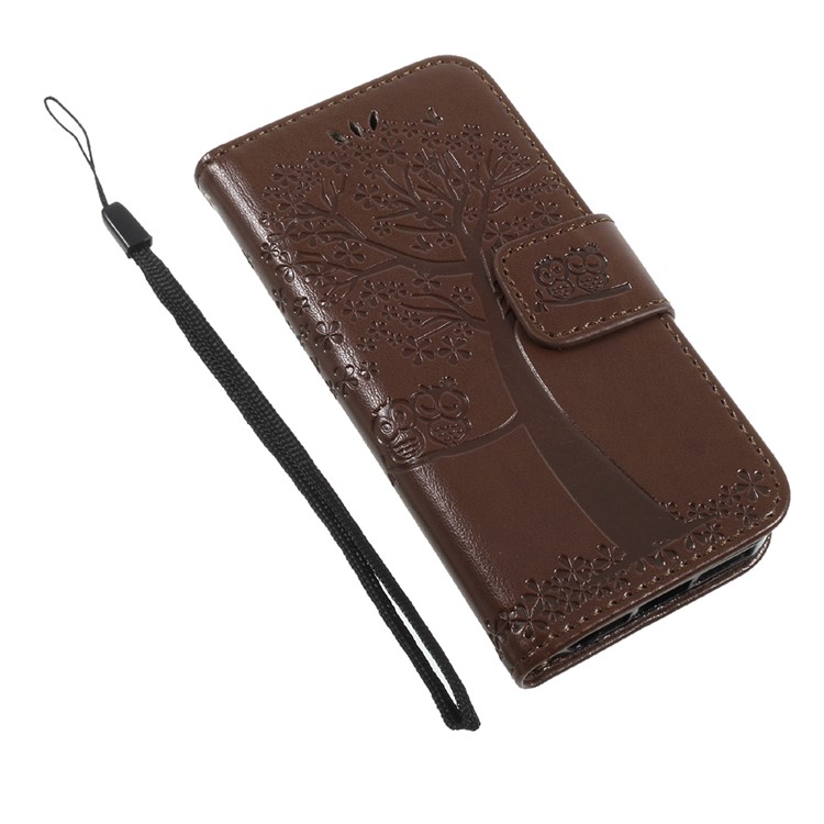 Imprint Tree Owl Magnetic Wallet PU Leather Shell with Stand for iPhone 5 / 5s / SE - Brown-8