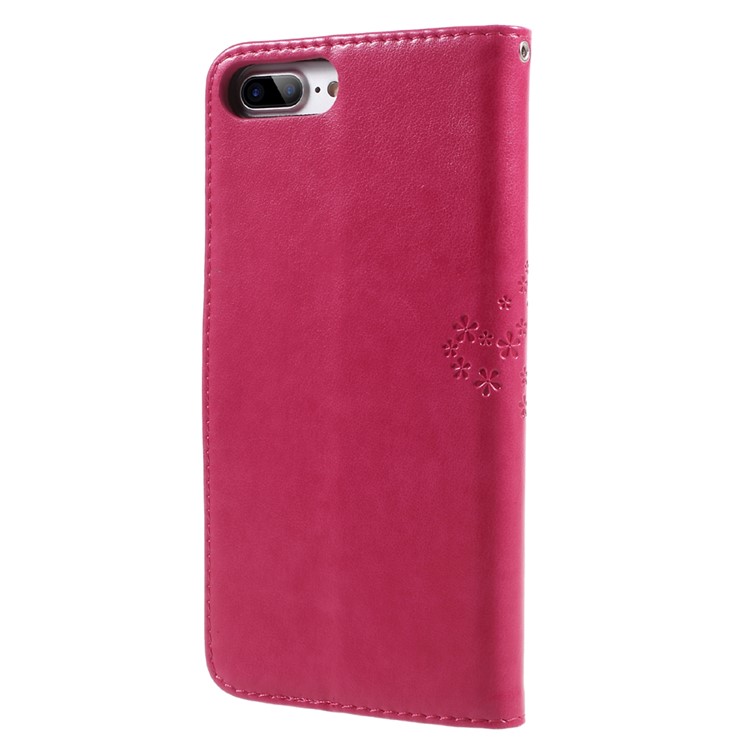 Imprint Tree Owl Magnetic Wallet PU Leather Stand Cover for iPhone 7 Plus - Rose-2