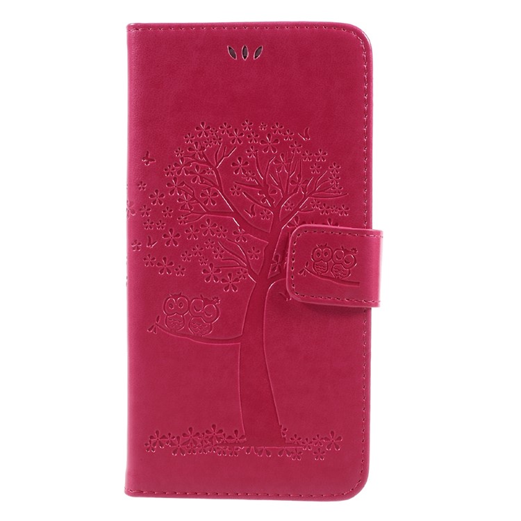 Imprint Tree Owl Magnetic Wallet PU Leather Stand Cover for iPhone 7 Plus - Rose-3