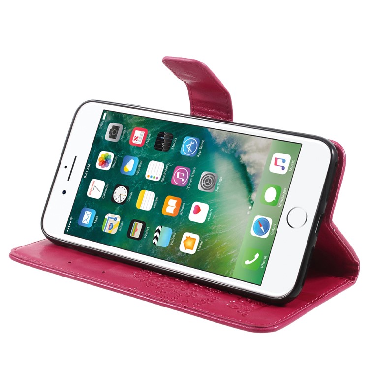Imprint Tree Owl Magnetic Wallet PU Leather Stand Cover for iPhone 7 Plus - Rose-4