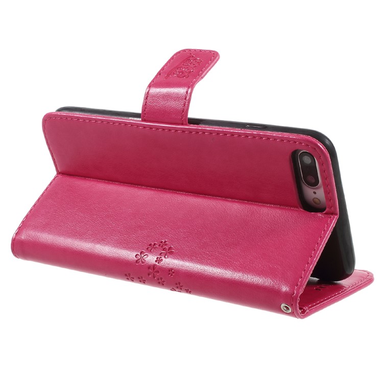 Imprint Tree Owl Magnetic Wallet PU Leather Stand Cover for iPhone 7 Plus - Rose-5