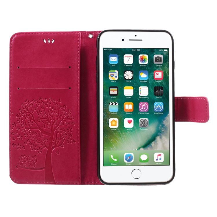Imprint Tree Owl Magnetic Wallet PU Leather Stand Cover for iPhone 7 Plus - Rose-6