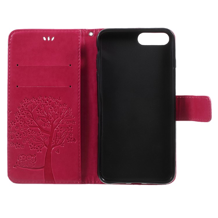 Imprint Tree Owl Magnetic Wallet PU Leather Stand Cover for iPhone 7 Plus - Rose-7