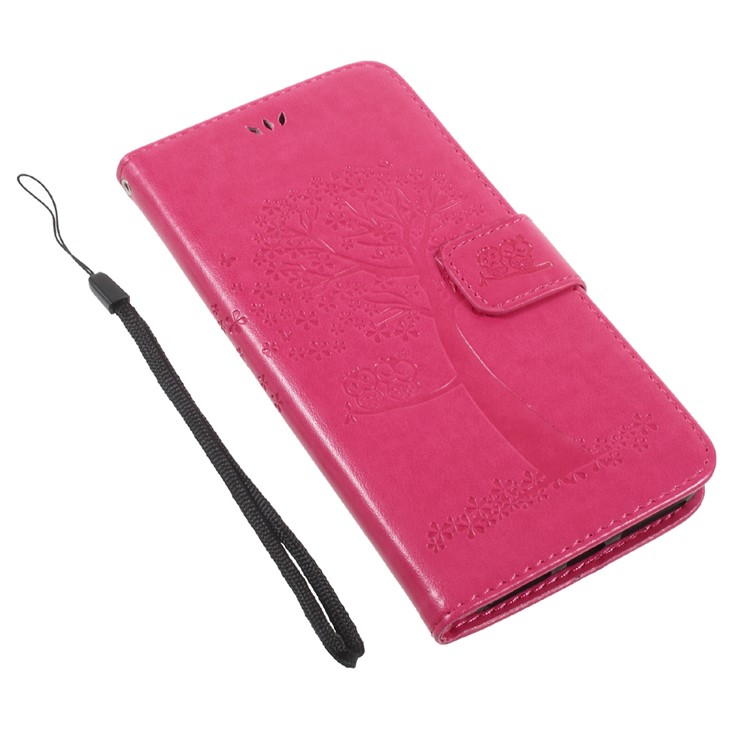 Imprint Tree Owl Magnetic Wallet PU Leather Stand Cover for iPhone 7 Plus - Rose-8
