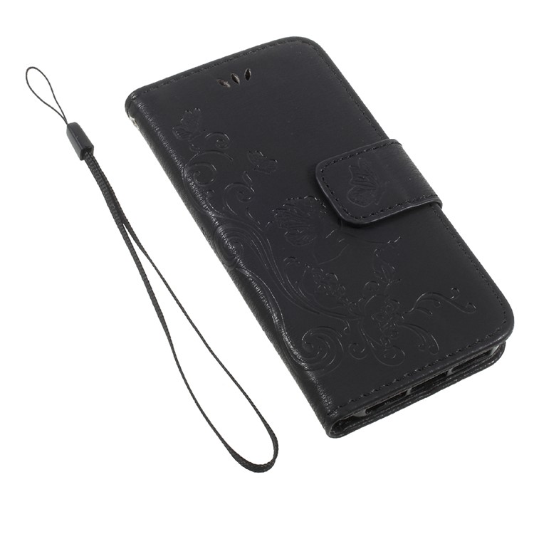 Imprint Elf Butterfly Flowers Magnetic Wallet Leather Stand Case for iPhone 5 / 5s / SE - Black-12