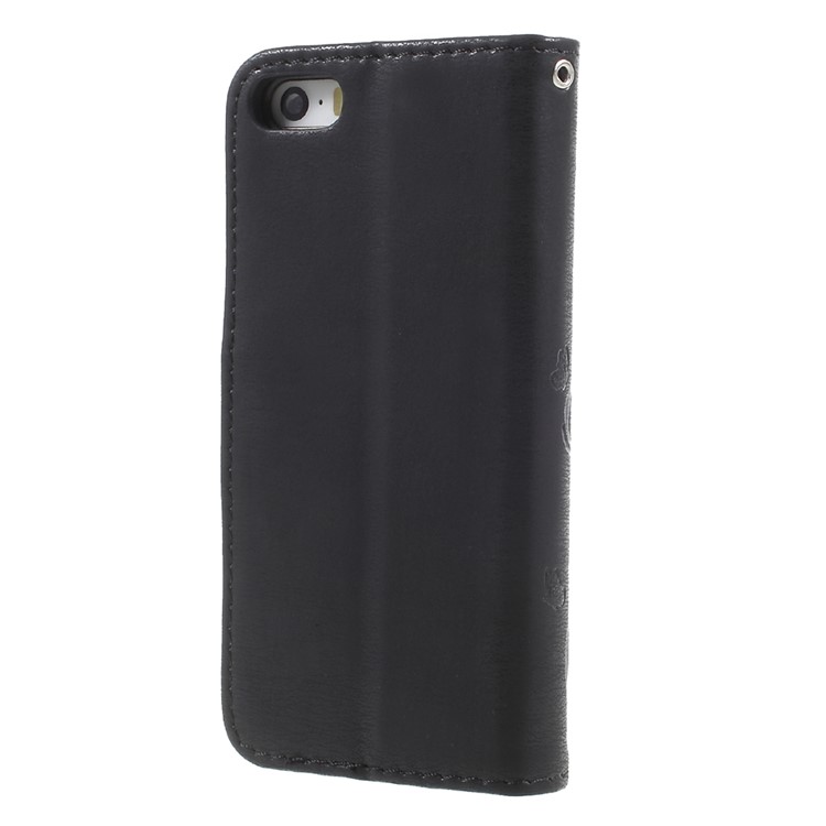 Imprint Elf Butterfly Flowers Magnetic Wallet Leather Stand Case for iPhone 5 / 5s / SE - Black-2