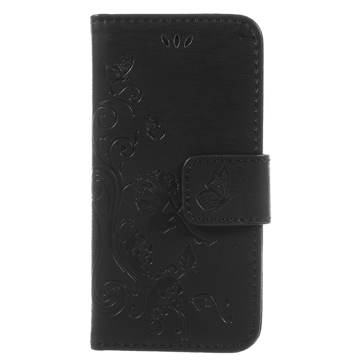 Imprint Elf Butterfly Flowers Magnetic Wallet Leather Stand Case for iPhone 5 / 5s / SE - Black-3