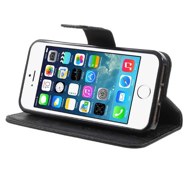 Imprint Elf Butterfly Flowers Magnetic Wallet Leather Stand Case for iPhone 5 / 5s / SE - Black-4