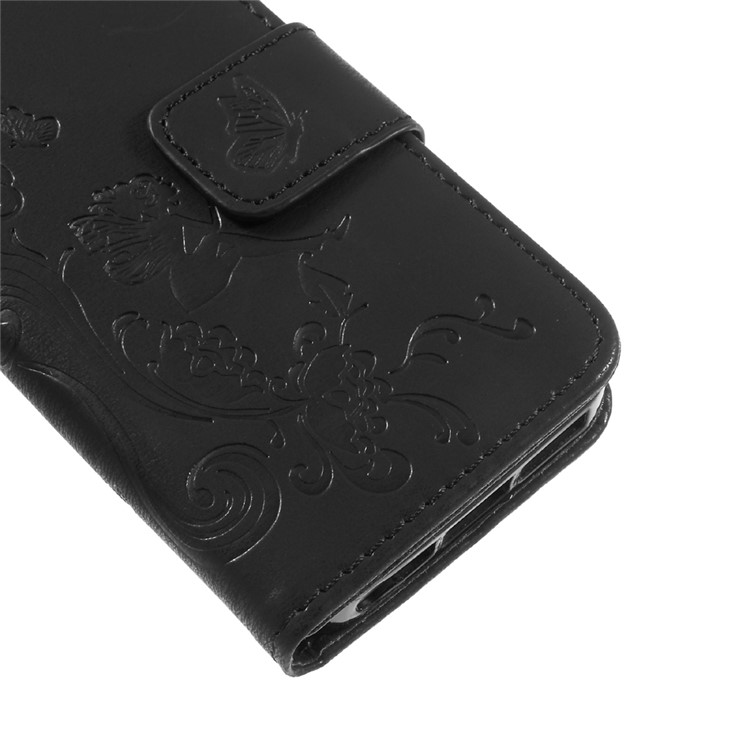 Imprint Elf Butterfly Flowers Magnetic Wallet Leather Stand Case for iPhone 5 / 5s / SE - Black-7