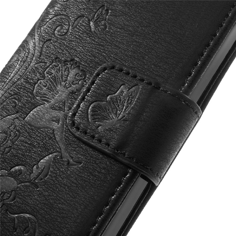 Imprint Elf Butterfly Flowers Magnetic Wallet Leather Stand Case for iPhone 5 / 5s / SE - Black-9