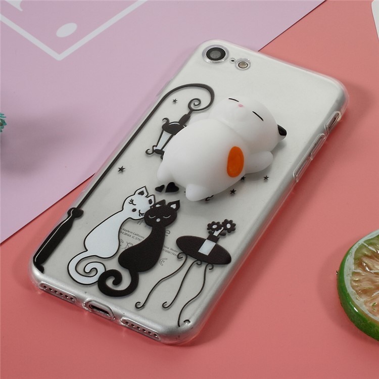 

Pinch Squishy 3D Silicone Cat TPU Cover for iPhone 8 / 7 4.7 inch - Black and White Cat