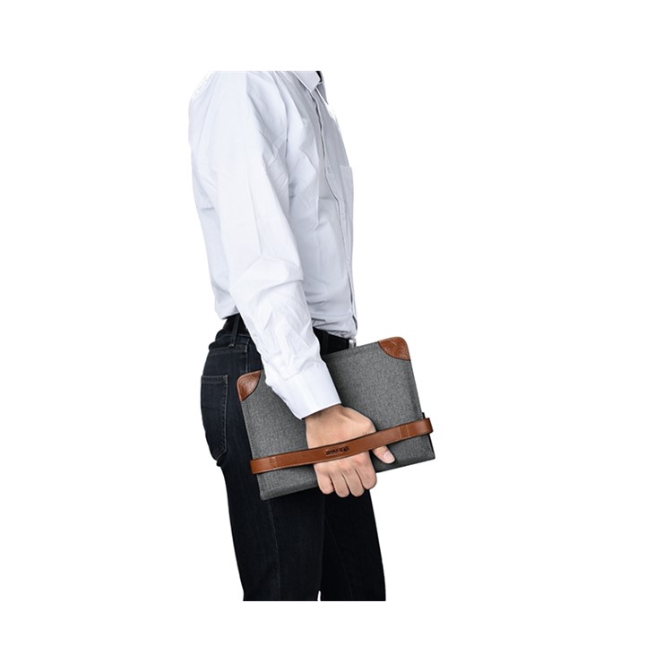 Bolsa de saco de luva de couro genuíno com tecido de estilo ICARER para iPad 9.7(2017), porte: 27.8x18.7x3CM-10