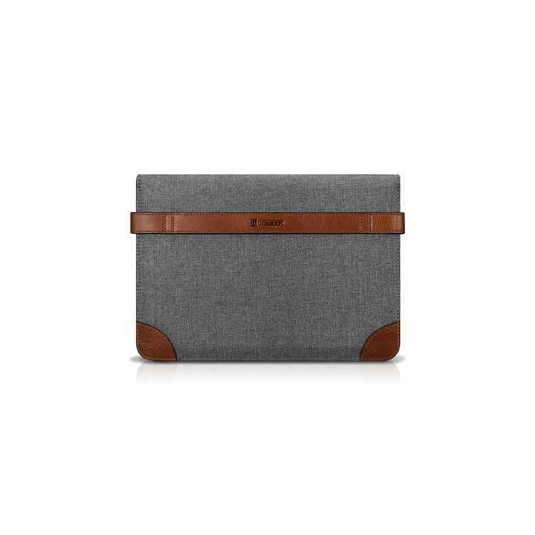Bolsa de saco de luva de couro genuíno com tecido de estilo ICARER para iPad 9.7(2017), porte: 27.8x18.7x3CM-2