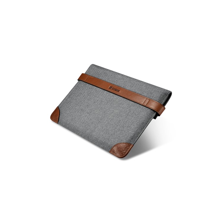 Bolsa de saco de luva de couro genuíno com tecido de estilo ICARER para iPad 9.7(2017), porte: 27.8x18.7x3CM-5