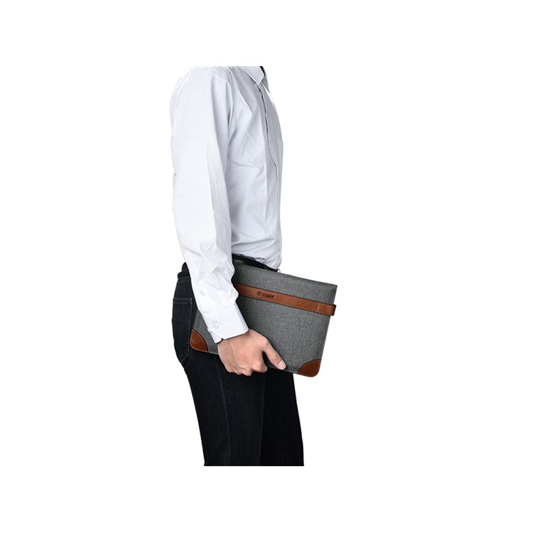 Bolsa de saco de luva de couro genuíno com tecido de estilo ICARER para iPad 9.7(2017), porte: 27.8x18.7x3CM-9