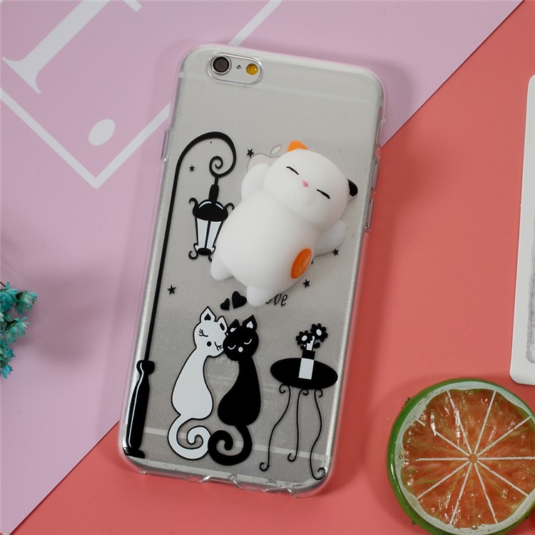

Squishy 3D Pinch Silicone Cat TPU Back Case for iPhone 6s 6 - Black and White Cat