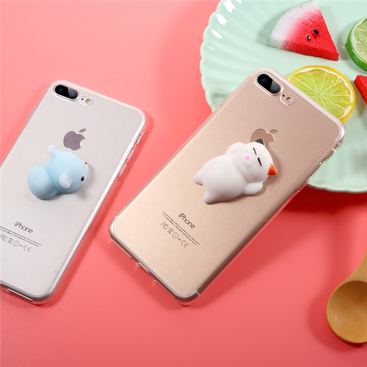 3D Pinch Silicone Fortune Cat Clear TPU Squishy Case for iPhone 7 Plus 5.5 inch-6