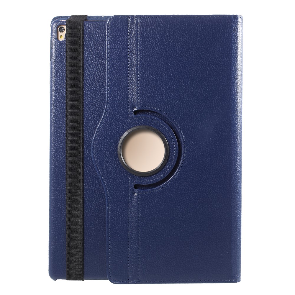 For iPad Pro 12.9-inch (2017) Litchi Texture Leather Tablet Cover 360-Degree Swivel Stand Shell - Dark Blue
