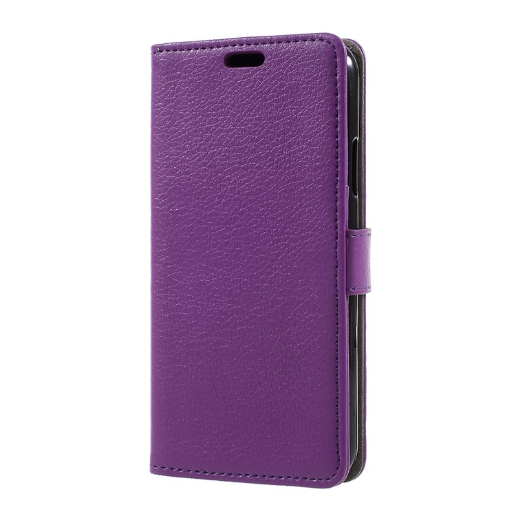 

For iPhone X/10 5.8-inch Litchi Grain PU Leather Wallet Stand Flip Casing - Purple