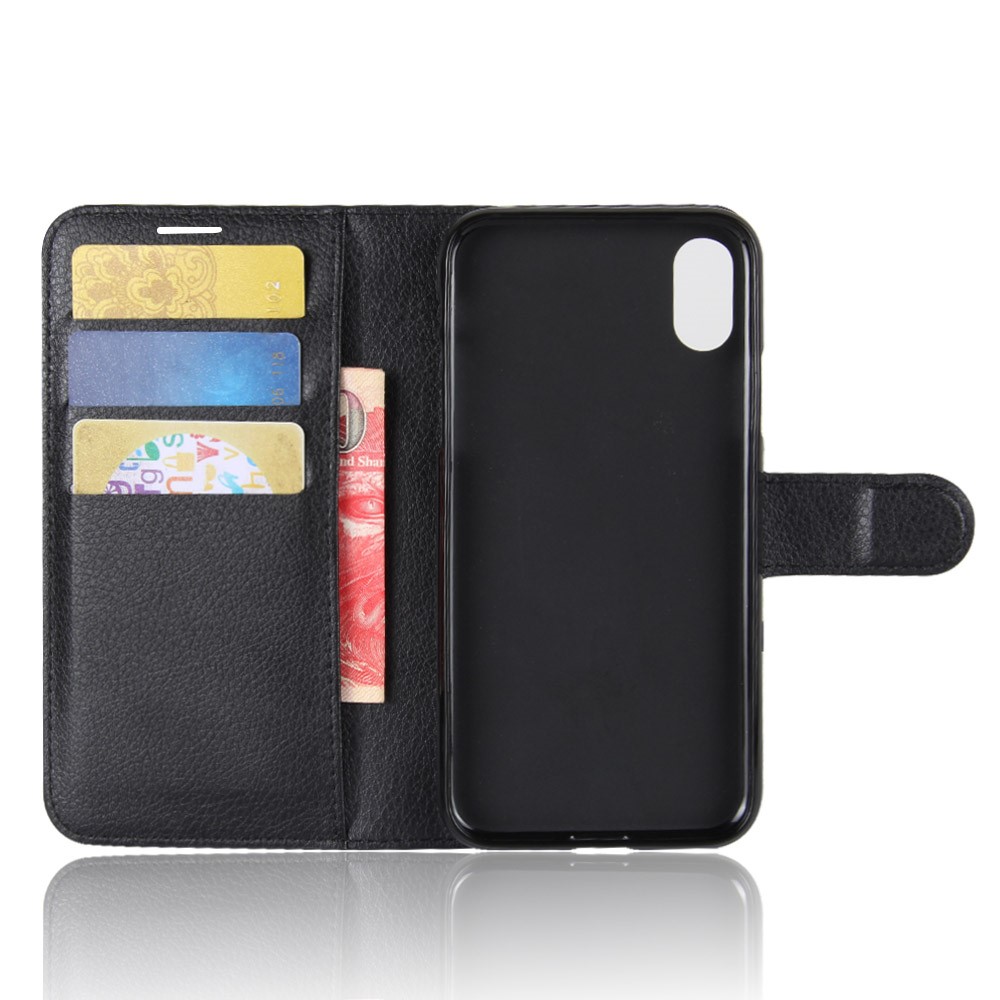 Pour Iphone xs / x 5,8 Pouces Litchi Skin PU Patie de Portefeuille Portefeuille de Porte-cellules Protective Téléphone - le Noir