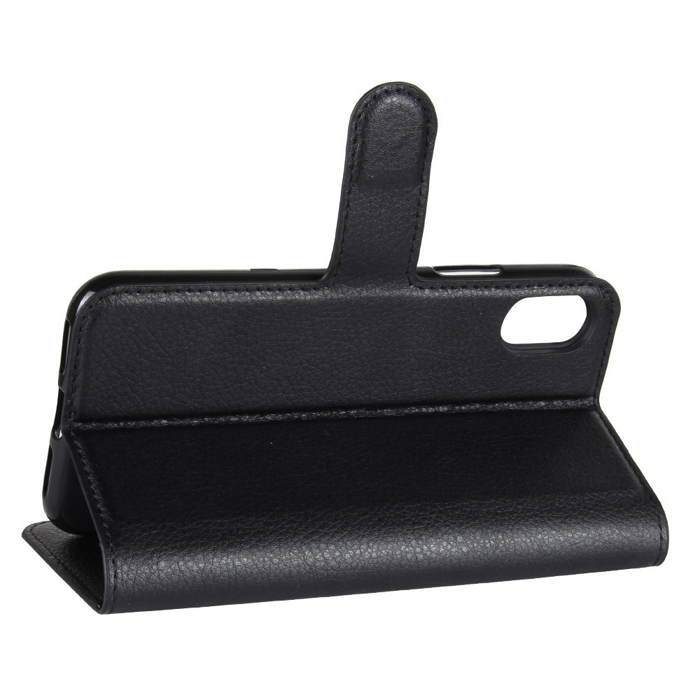 Litchi Skin PU Leather Wallet Stand Protective Phone Case for iPhone Xs/X 5.8 inch - Black-5