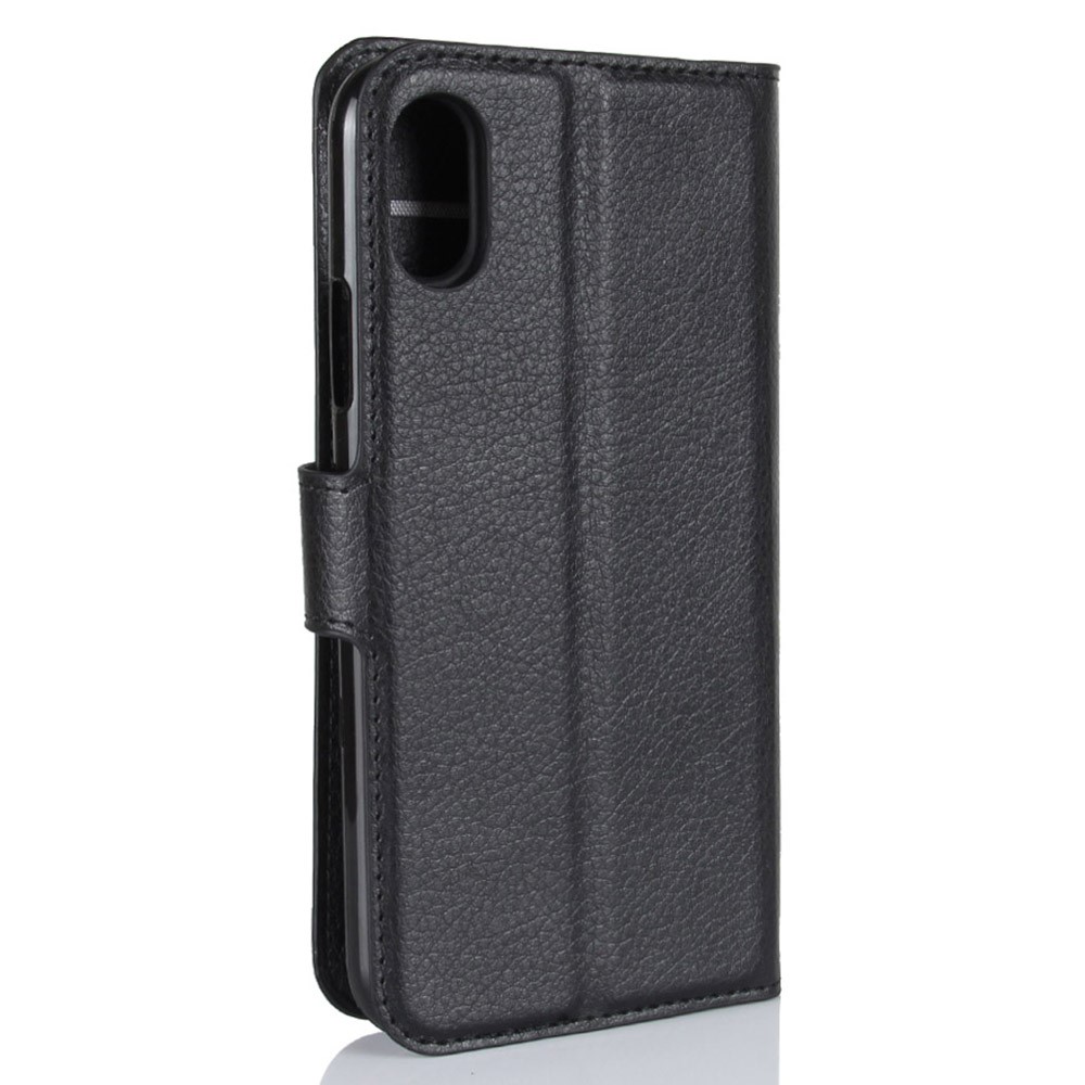 Para Iphone Xs/x 5,8 Polegadas Litchi Skin PU Couro Polícia de Couro Protetor Cell Tele Shell - Preto