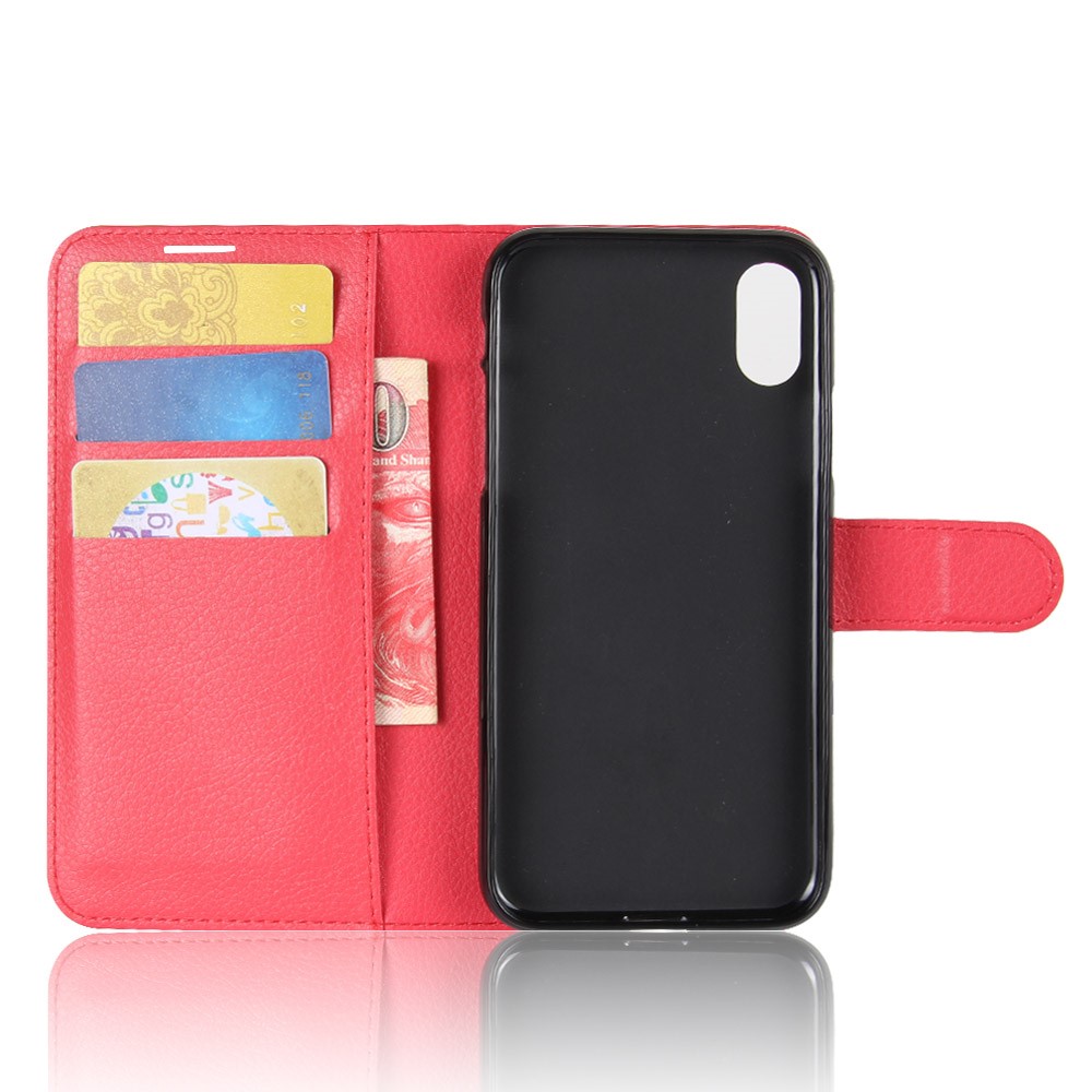 Litchi Skin PU Leather Wallet Stand Protective Phone Cover for iPhone Xs/X 5.8 inch - Red-3