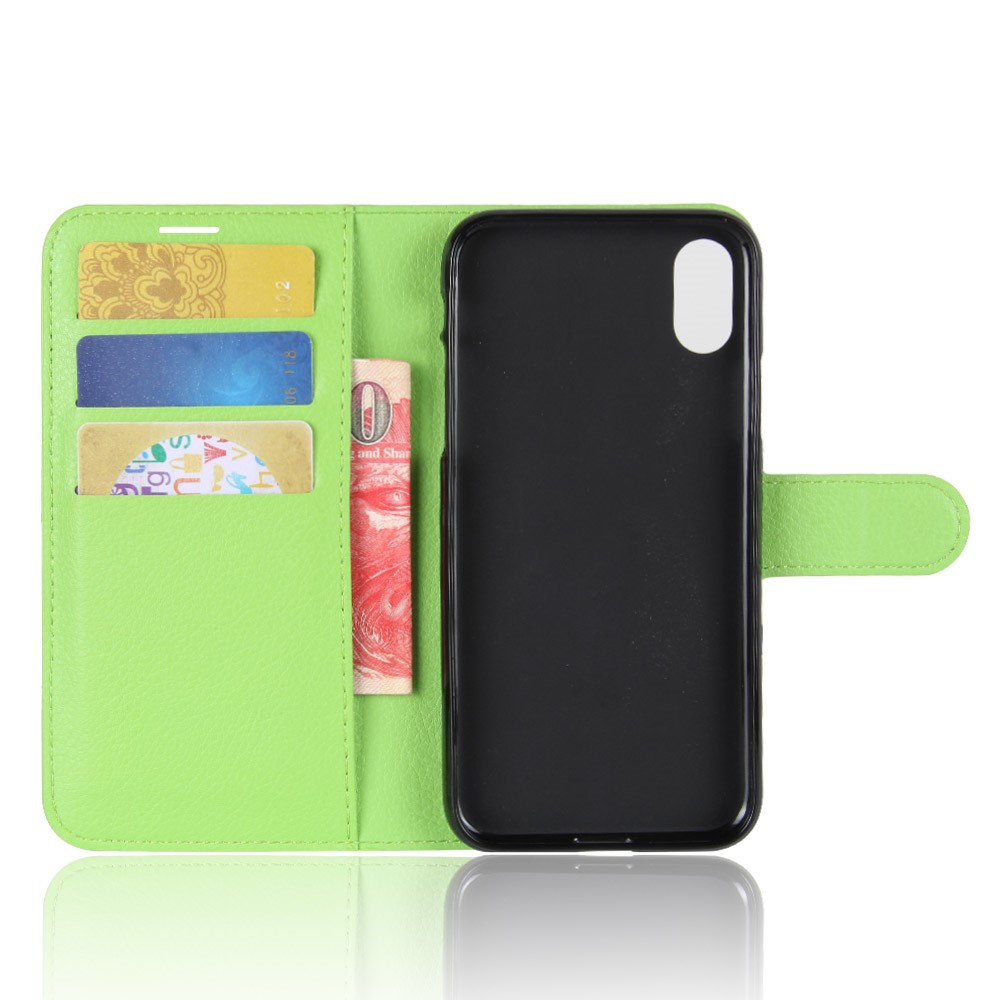 For iPhone Xs/X 5.8 inch Litchi Skin PU Leather Wallet Stand Protective Phone Case - Green-3