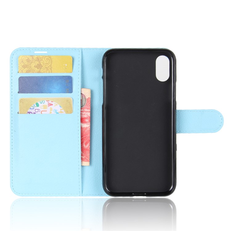 Per Iphone Xs / X 5,8 Pollici Litchi Pelle PU Portafoglio In Pelle Stare Protettivo Involucro Del Telefono - Blu-3