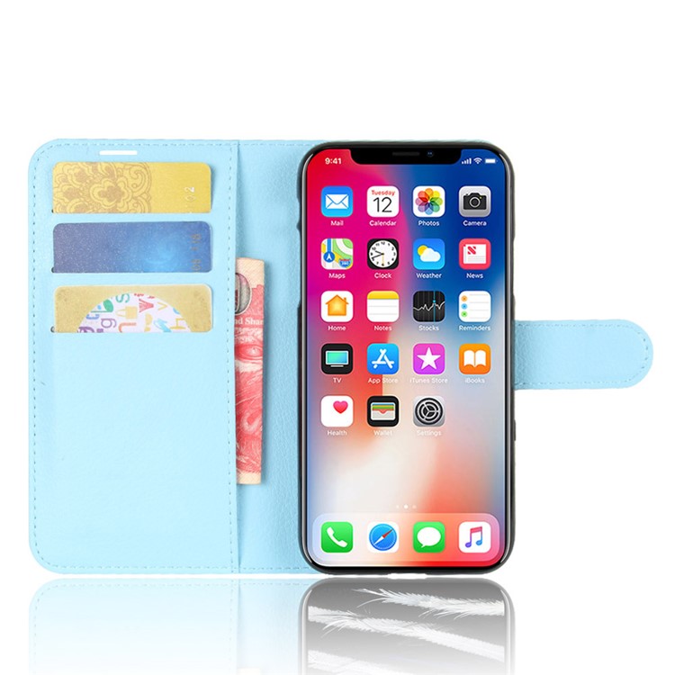 Per Iphone Xs / X 5,8 Pollici Litchi Pelle PU Portafoglio In Pelle Stare Protettivo Involucro Del Telefono - Blu-4