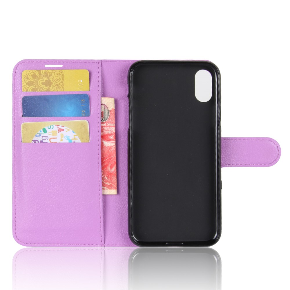 For iPhone Xs/X 5.8 inch Litchi Skin PU Leather Wallet Stand Protective Phone Cover - Purple-3