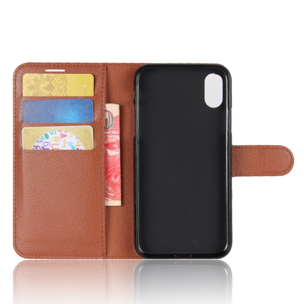 Pour Iphone Xs / X 5.8 Pouce Peau De Litchi PU Portefeuille En Cuir Stand De Protection Coque De Téléphone - Marron-3