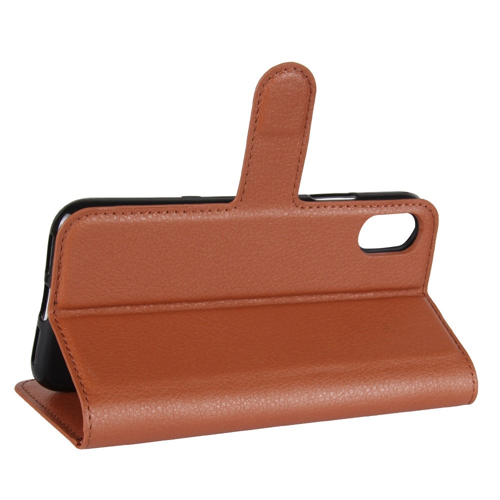 Pour Iphone Xs / X 5.8 Pouce Peau De Litchi PU Portefeuille En Cuir Stand De Protection Coque De Téléphone - Marron-5