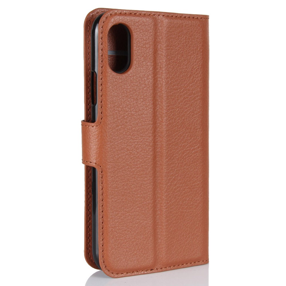 Pour Iphone Xs / X 5.8 Pouce Peau De Litchi PU Portefeuille En Cuir Stand De Protection Coque De Téléphone - Marron-6