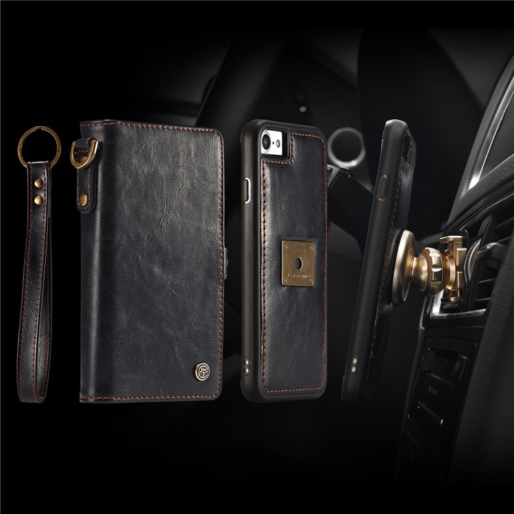 CASEME Estojo De Couro De Carteira De Couro 2-em-1 Destacável Para Iphone 8 / 7 4.7 Polegadas - Preto-1