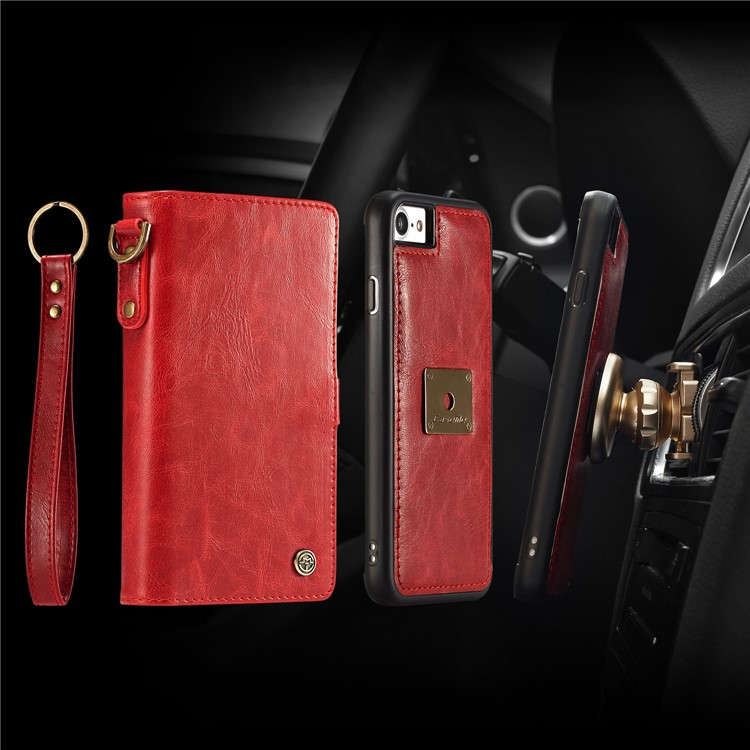 CASEME intercambiable 2-en-1 Split cuero titular de la cubierta del teléfono celular para el iPhone 8 / 7 4.7 inch - rojo-1