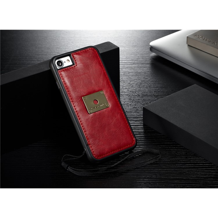 CASEME intercambiable 2-en-1 Split cuero titular de la cubierta del teléfono celular para el iPhone 8 / 7 4.7 inch - rojo-10