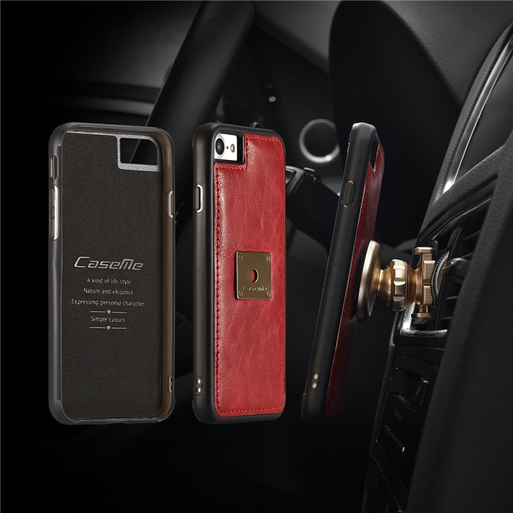 CASEME intercambiable 2-en-1 Split cuero titular de la cubierta del teléfono celular para el iPhone 8 / 7 4.7 inch - rojo-2
