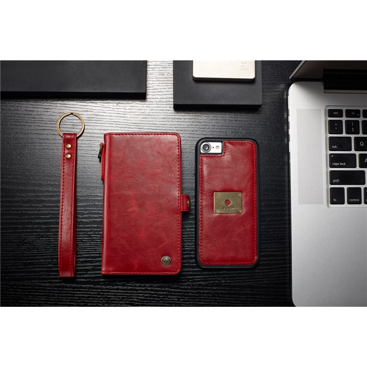 CASEME intercambiable 2-en-1 Split cuero titular de la cubierta del teléfono celular para el iPhone 8 / 7 4.7 inch - rojo-4