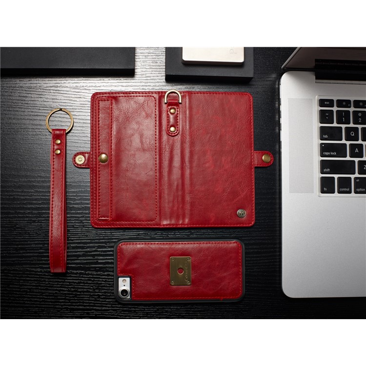 CASEME intercambiable 2-en-1 Split cuero titular de la cubierta del teléfono celular para el iPhone 8 / 7 4.7 inch - rojo-5