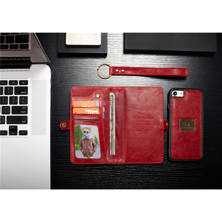 CASEME intercambiable 2-en-1 Split cuero titular de la cubierta del teléfono celular para el iPhone 8 / 7 4.7 inch - rojo-6