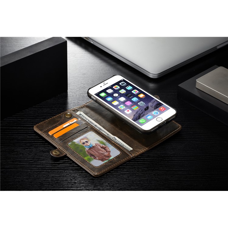 CASEME Qin Series Detachable 2-in-1 Split Leather Wallet Mobile Phone Case for iPhone 8 / 7 4.7 inch - Brown-14