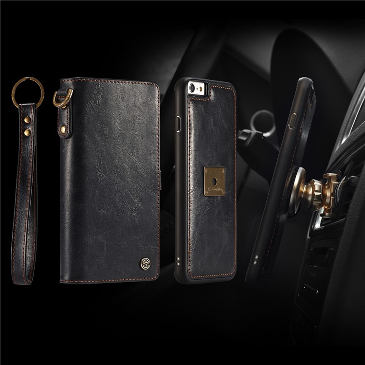 CASEME Qin Series Detachable 2-in-1 Split Leather Wallet Mobile Phone Case for iPhone 6S/6 4.7 inch - Black-1