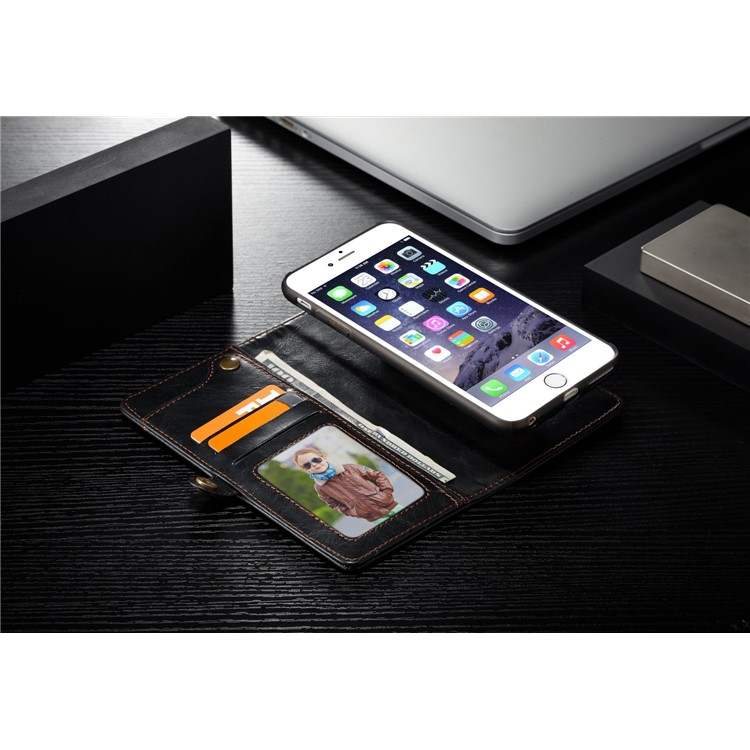 CASEME Qin Series Detachable 2-in-1 Split Leather Wallet Mobile Phone Case for iPhone 6S/6 4.7 inch - Black-13