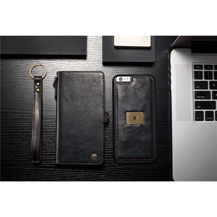 CASEME Qin Series Detachable 2-in-1 Split Leather Wallet Mobile Phone Case for iPhone 6S/6 4.7 inch - Black-4