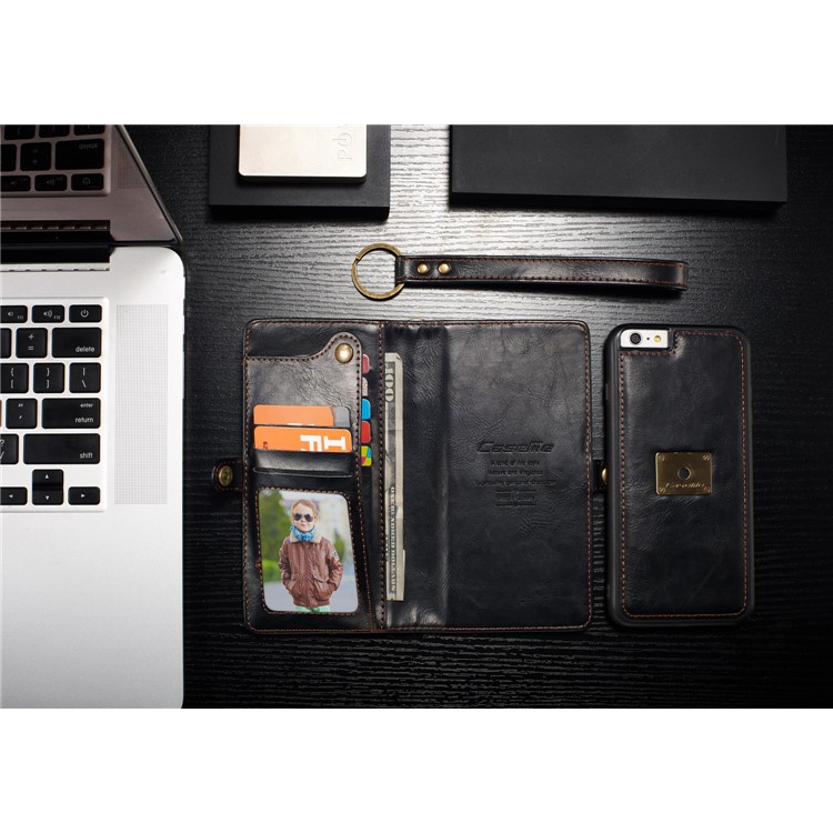 CASEME Qin Series Detachable 2-in-1 Split Leather Wallet Mobile Phone Case for iPhone 6S/6 4.7 inch - Black-6