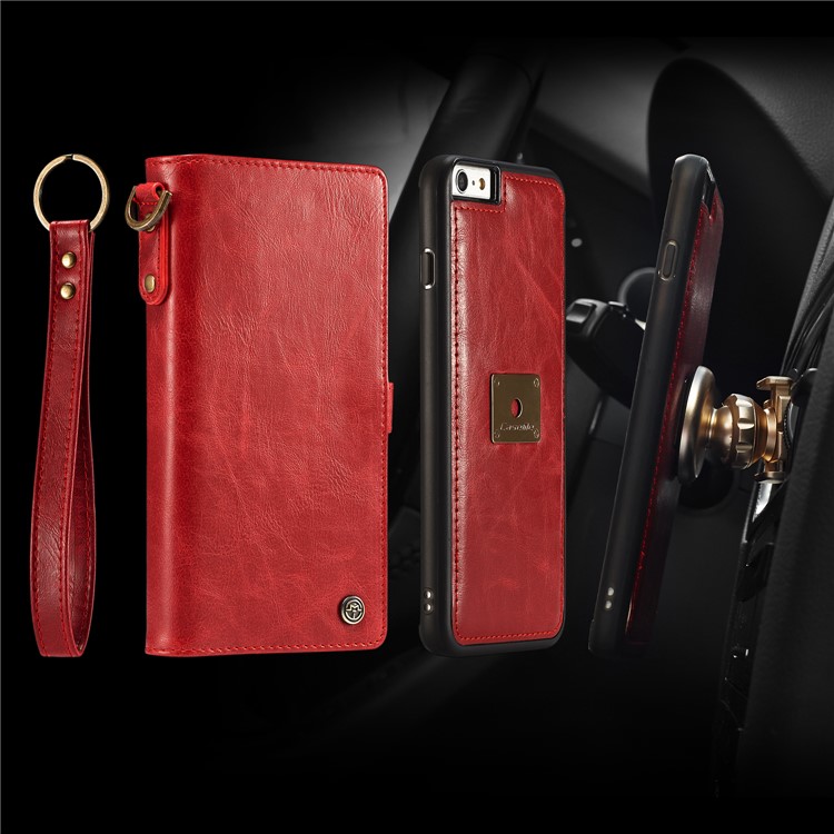 CASEME Qin Series Detachable 2-in-1 Split Leather Wallet Protection Phone Cover for iPhone 6S/6 4.7 inch - Red-1