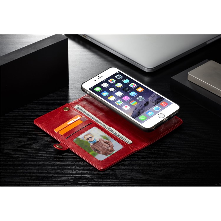 CASEME Qin Series Detachable 2-in-1 Split Leather Wallet Protection Phone Cover for iPhone 6S/6 4.7 inch - Red-10